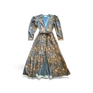 Carolina K Floral tiered maxi boho tie waist long sleeve deep V-neck Dress Sz L